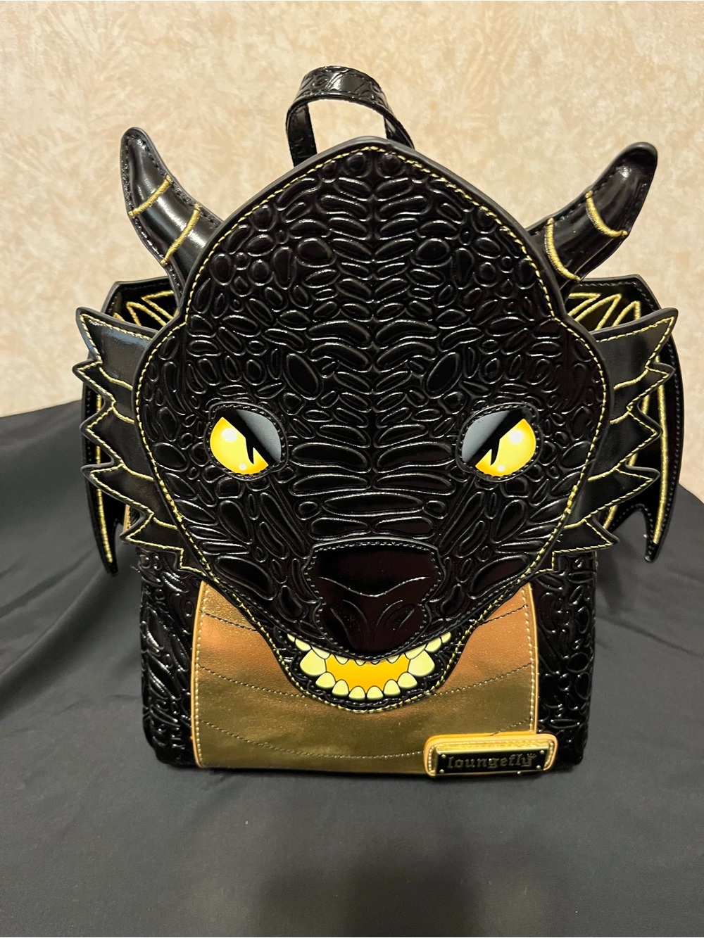 Loungefly Black and Gold Dragon Mini Backpack